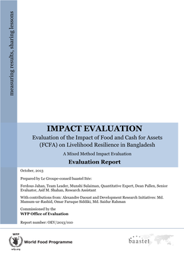 IMPACT EVALUATION Evaluation of the Impact of Food and Cash for Assets (FCFA) on Livelihood Resilience in Bangladesh