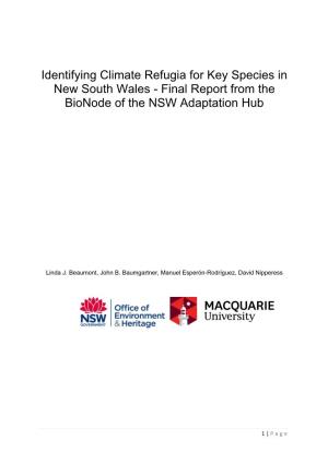 Identifying Climate Refugia for Key Species in New South Wales - Final Report from the Bionode of the NSW Adaptation Hub