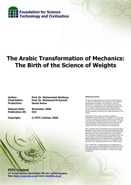 The Birth of the Science of Weights