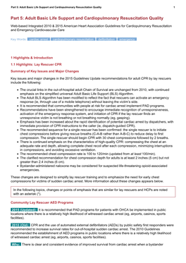 Part 5: Adult Basic Life Support and Cardiopulmonary Resuscitation Quality 1