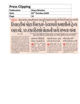 Press Clipping Publication Divya Bhaskar Date 03Rd October,2020 Page 14