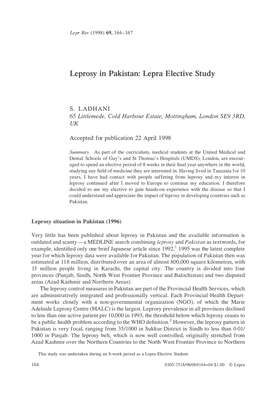 Leprosy in Pakistan: Lepra Elective Study