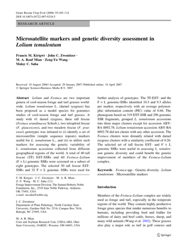 Microsatellite Markers and Genetic Diversity Assessment in Lolium Temulentum