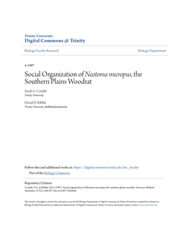 Social Organization of &lt;Em&gt;Neotoma Micropus&lt;/Em&gt;, the Southern