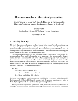Discourse Anaphora – Theoretical Perspectives