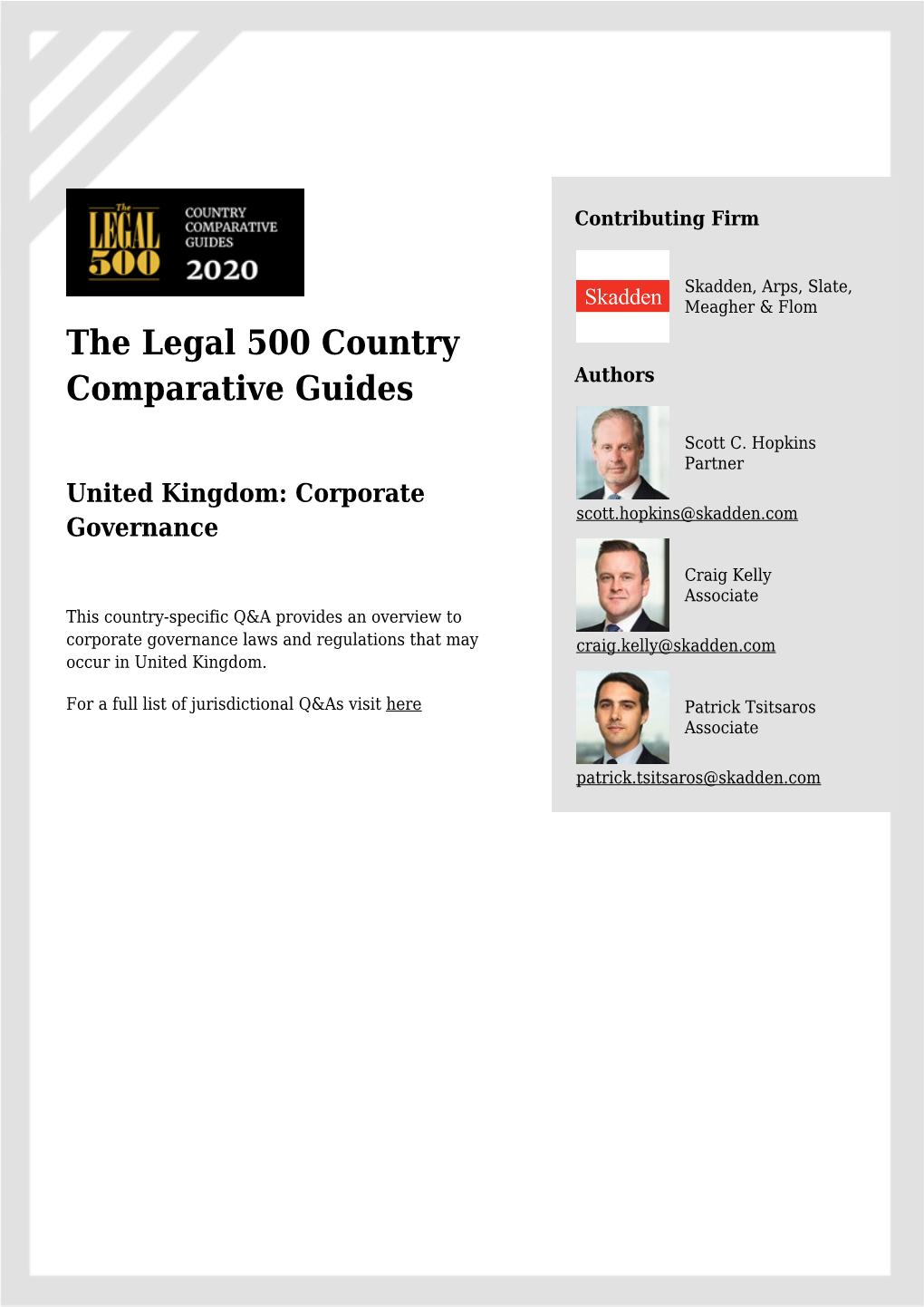 The Legal 500 Country Comparative Guides Authors