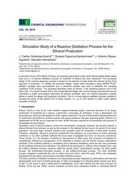 Simulation Study of a Reactive Distillation Process for the Ethanol Production J