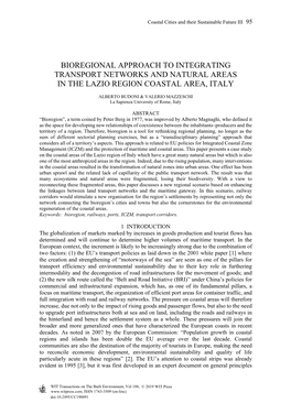 Bioregional Approach to Integrating Transport Networks and Natural Areas in the Lazio Region Coastal Area, Italy