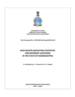 Rain Water Harvesting Potential for Different Locations in the State of Maharashtra