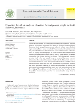 A Study on Education for Indigenous People in South Sulawesi, Indonesia