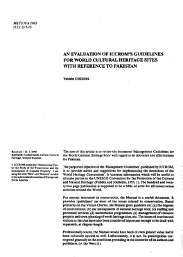 An Evaluation of Iccrom's Guidelines for World Cultural Heritage Sites with Reference to Pakistan