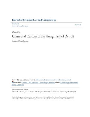 Crime and Custom of the Hungarians of Detroit Erdmann Doane Beynon