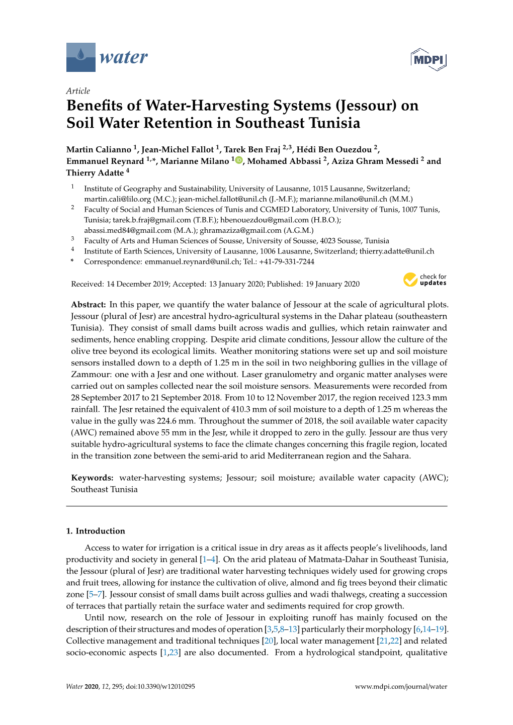 Jessour) on Soil Water Retention in Southeast Tunisia