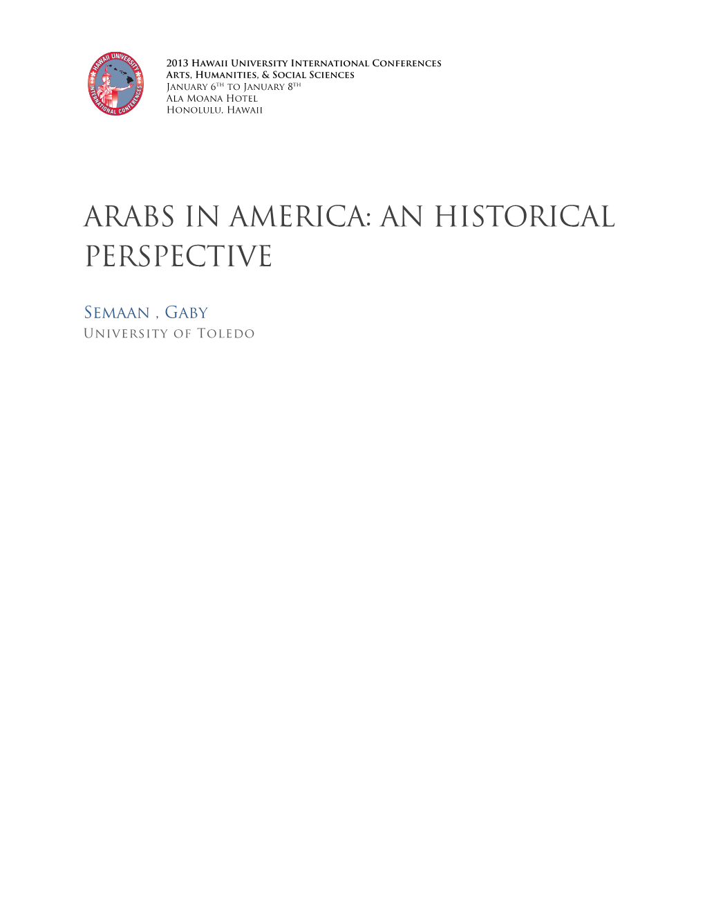 Arabs in America: an Historical Perspective