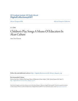 Children's Play Songs a Means of Education in Akan Culture Ama Terra Pearson