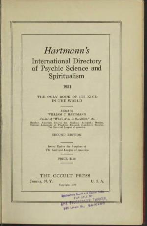 Hartmann S International Directory of Psychic Science and Spiritualism