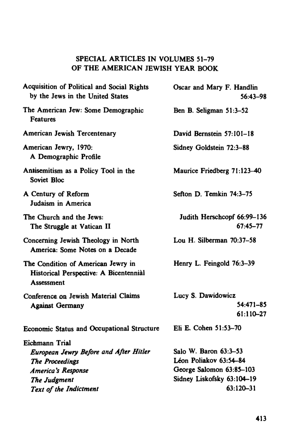 Special Articles in Volumes 51-79 of the American Jewish Year Book