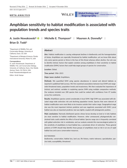 Amphibian Sensitivity to Habitat Modification Is Associated With