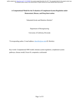 A Computational Model for the Evaluation of Complement System Regulation Under Homeostasis, Disease, and Drug Intervention