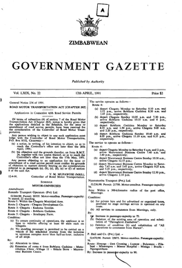 Zimbabwean Government Gazette, 12Th April, 1991