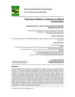 Potential of Malian Landraces in Hybrid Combination