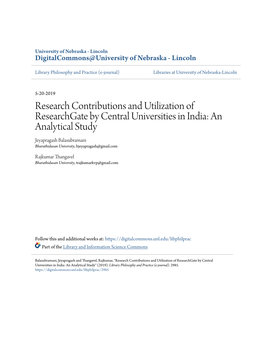 Research Contributions and Utilization of Researchgate By