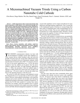 A Micromachined Vacuum Triode Using a Carbon Nanotube Cold Cathode Chris Bower, Diego Shalóm, Wei Zhu, Daniel López, Greg P