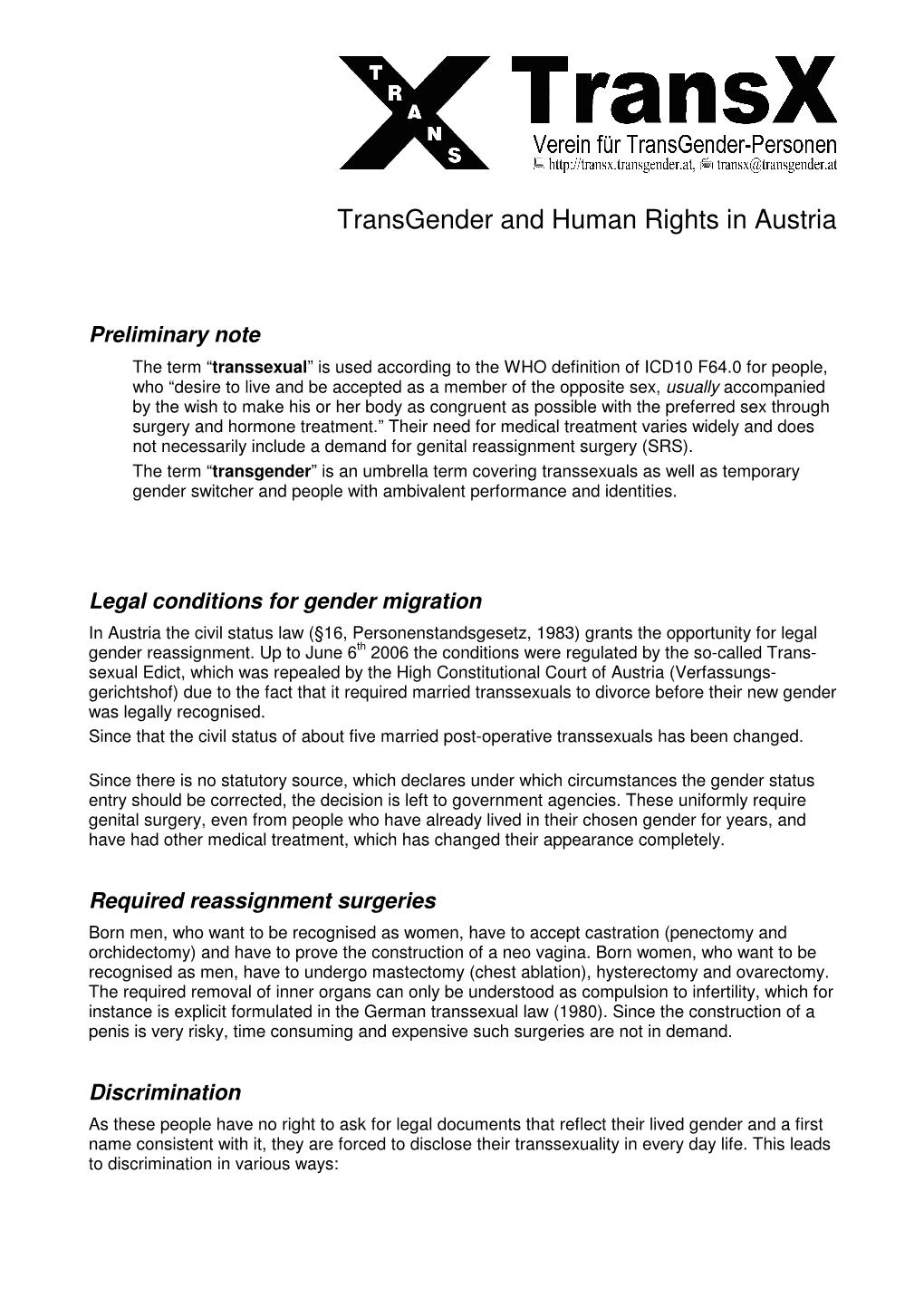 Transgender and Human Rights in Austria