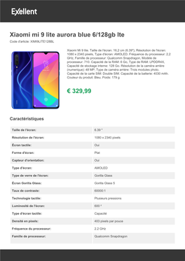 Xiaomi Mi 9 Lite Aurora Blue 6/128Gb Lte Code D'article: XIMI9LITE128BL