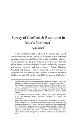 Survey of Conflicts & Resolution in India's Northeast
