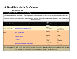 2016 Catskills Lark in the Park Schedule
