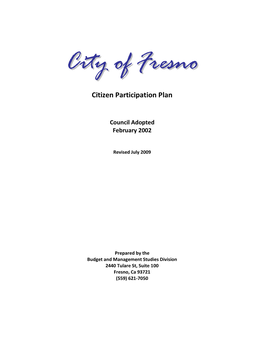 City of Fresno to Have and Follow a Citizen Participation Plan As a Condition of Receiving Funds