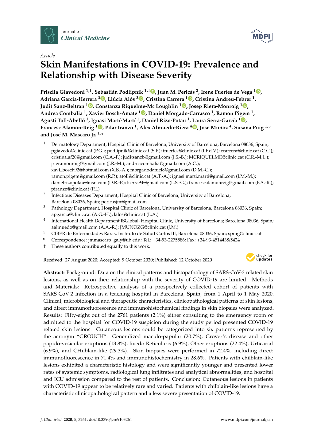 Skin Manifestations in COVID-19: Prevalence and Relationship with Disease Severity