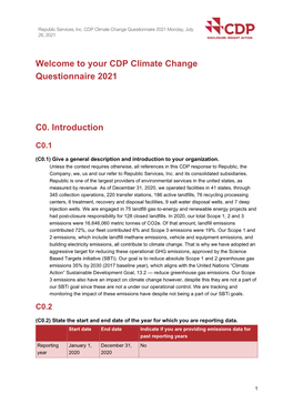Your CDP Climate Change Questionnaire 2021 C0. Introduction