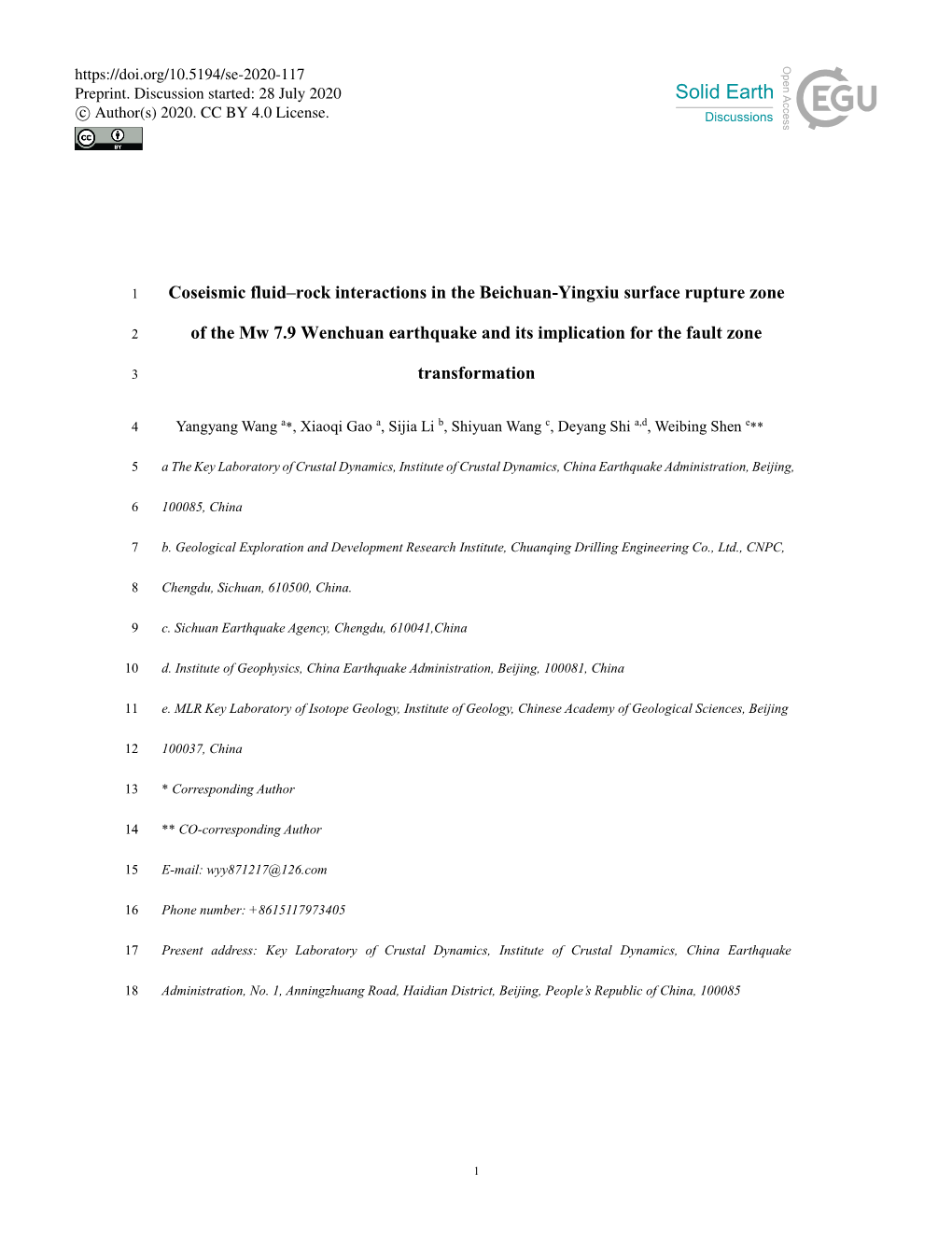 Coseismic Fluid–Rock Interactions in the Beichuan-Yingxiu Surface Rupture Zone of the Mw 7.9 Wenchuan Earthquake and Its Impli