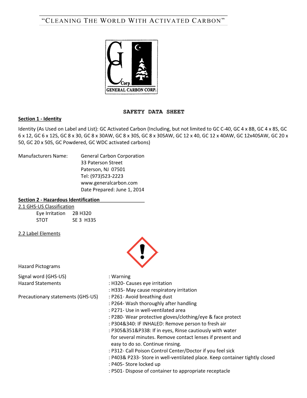 Safety Data Sheet “Cleaning the World with Activated Carbon”