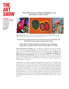 The ADAA Announces Program Highlights at the 2016 Edition of the Art Show