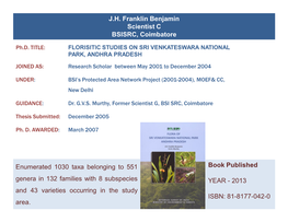 J.H. Franklin Benjamin Scientist C BSISRC, Coimbatore Enumerated