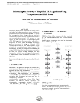 Enhancing the Security of Simplified DES Algorithm Using Transposition and Shift Rows