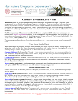 Control of Broadleaf Lawn Weeds Introduction: There Are Several Common Broadleaf Weeds, Which May Be Found in Home Lawns
