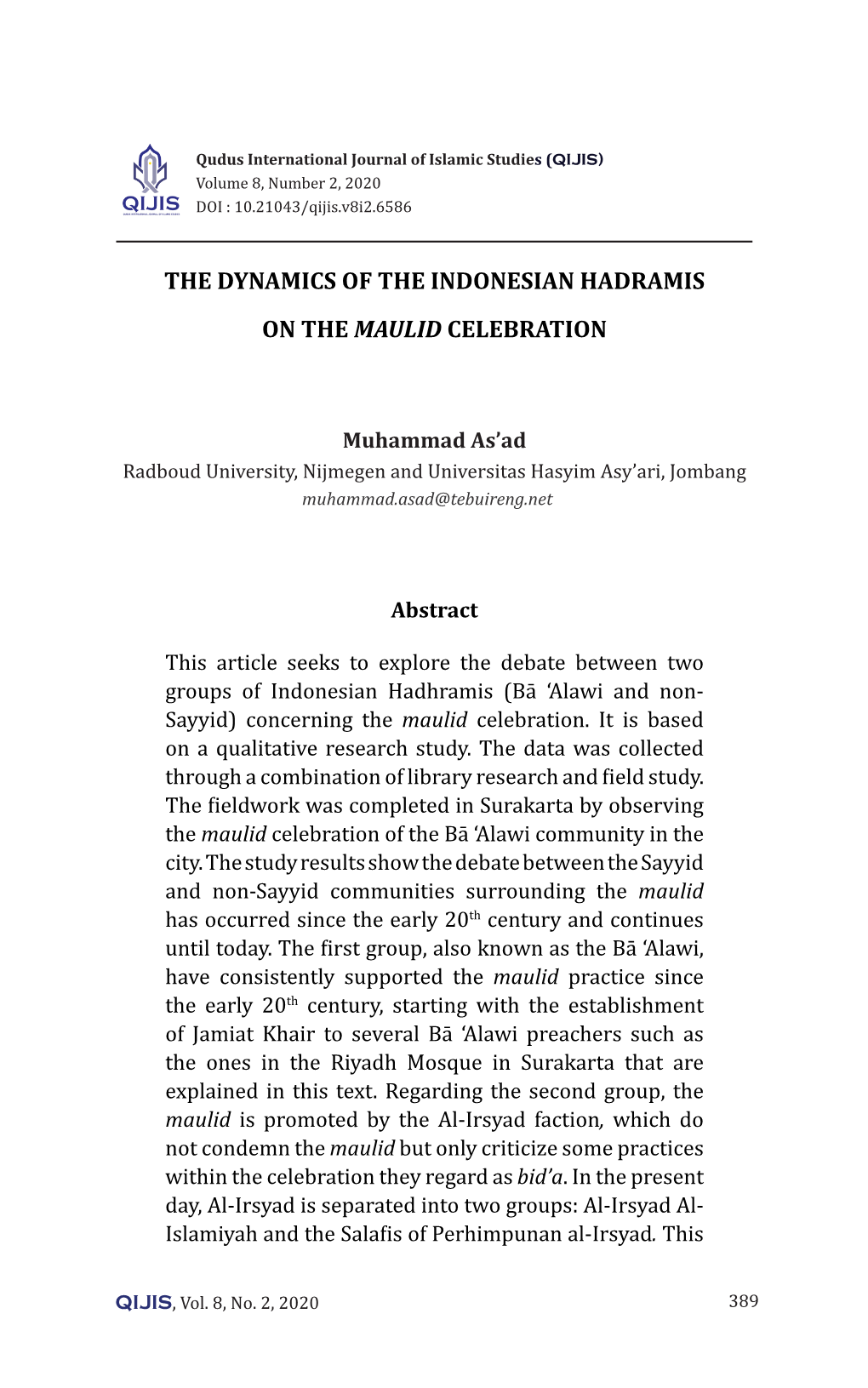 The Dynamics of the Indonesian Hadramis on the Maulid Celebration