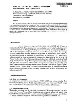Ball Milling of Chalcopyrite: Mossbauer Xa9949653 Spectroscopy and Xrd Studies