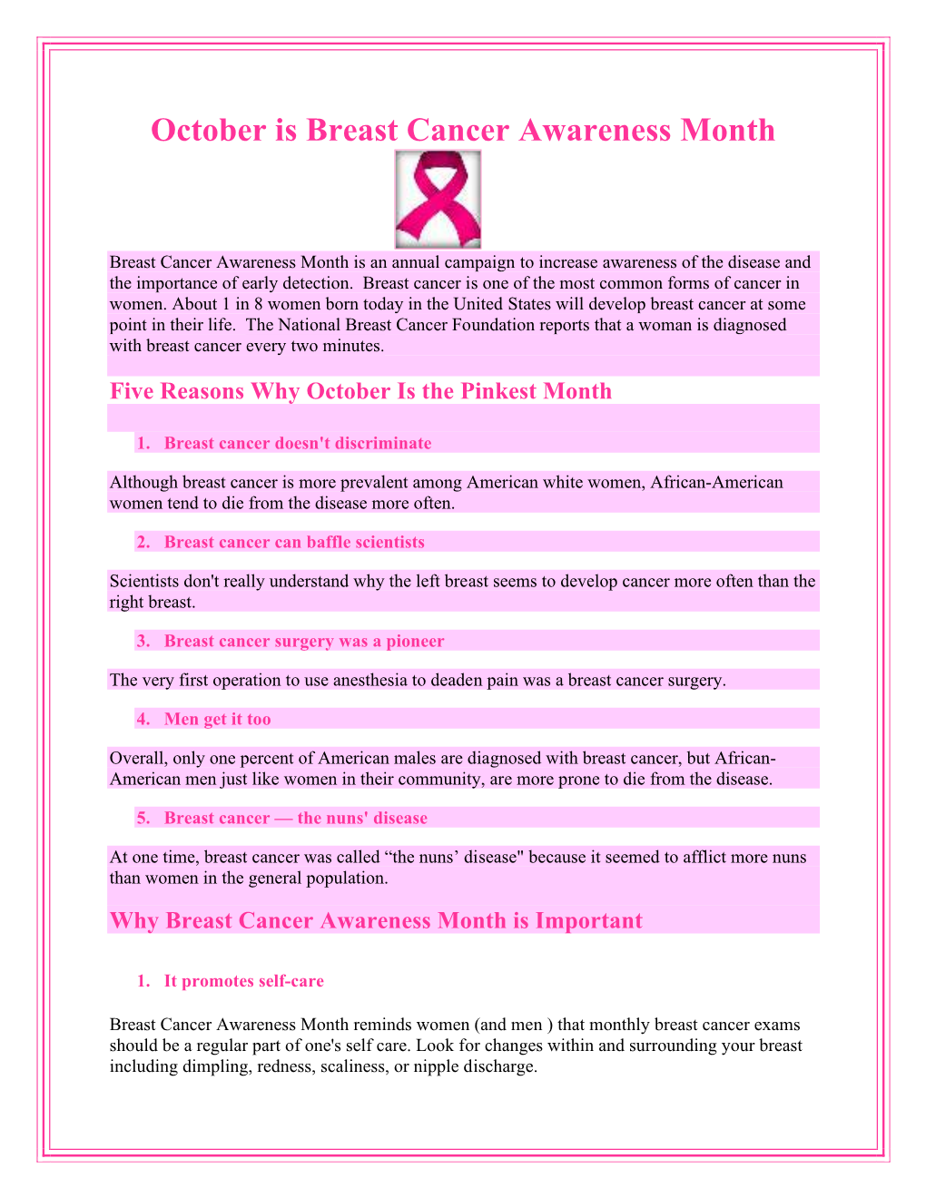 October Is Breast Cancer Awareness Month