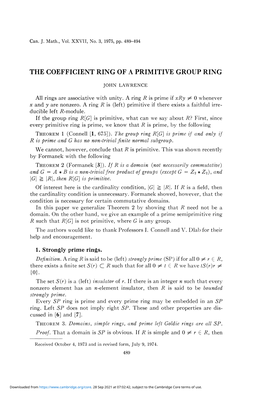 The Coefficient Ring of a Primitive Group Ring
