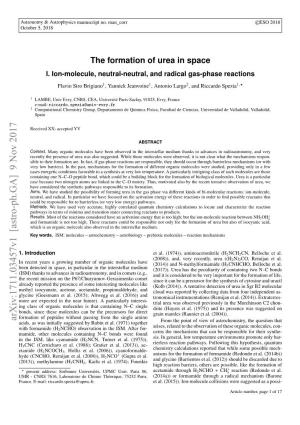 The Formation of Urea in Space I. Ion-Molecule, Neutral-Neutral, and Radical Gas-Phase Reactions