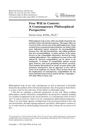 Free Will in Context: a Contemporary Philosophical Perspective