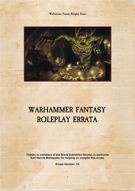 Warhammer Fantasy Roleplay Errata