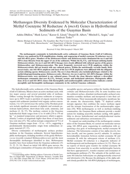 Genes in Hydrothermal Sediments of the Guaymas Basin Ashita Dhillon,1 Mark Lever,2 Karen G