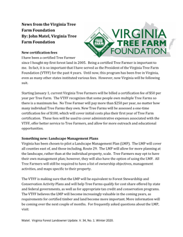 News from the Virginia Tree Farm Foundation By: John Matel, Virginia Tree Farm Foundation