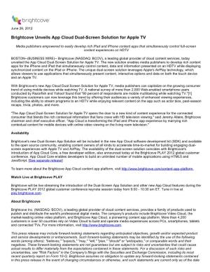Brightcove Unveils App Cloud Dual-Screen Solution for Apple TV